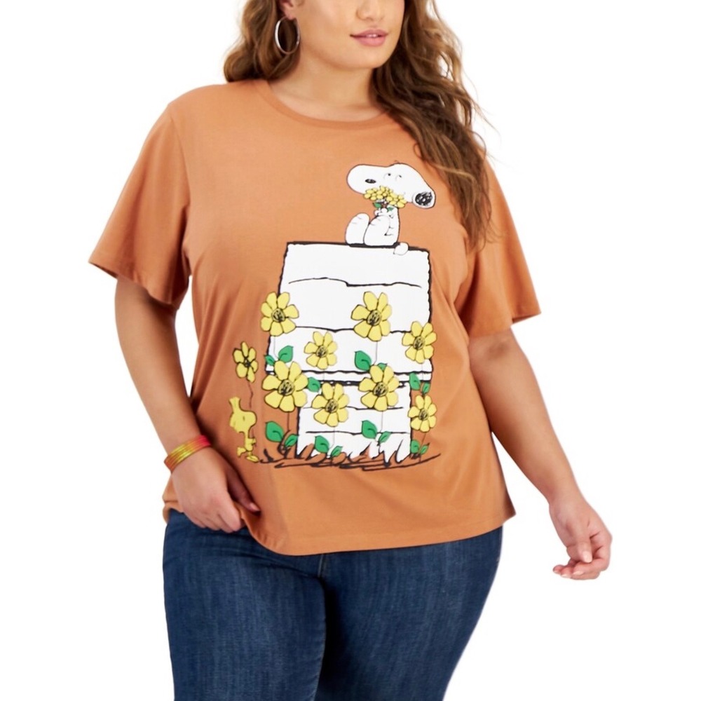 Peanuts Snoopy Sunflower Graphic Tee 3X Plus Size Cottagecore Cute Relaxed